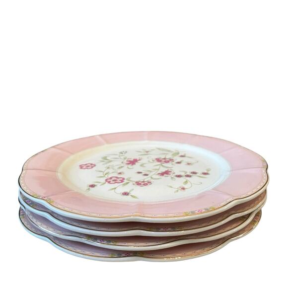 NEW Grace Teaware Pink Corn Flower 8” Salad Dessert Plates Set of 4 - Picture 4 of 16